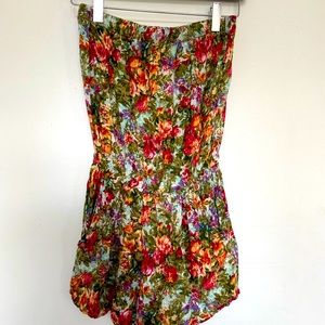 Strapless Floral Romper with Pockets